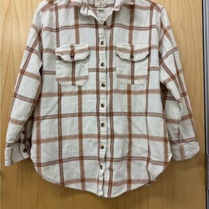 Billabong Cream and Brown Plaid Top with Branded Plate